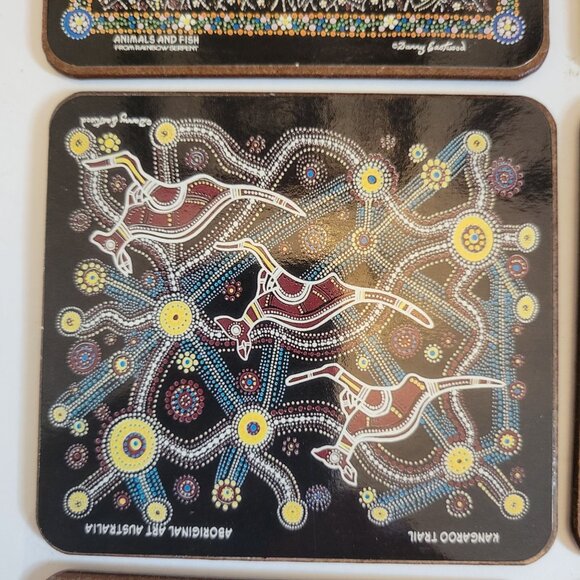 Set Of 6 Aboriginal Art Coasters With Cork Backing By Danny Eastwood - Picture 9 of 12
